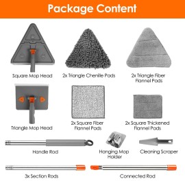 2-in-1 Baseboard Cleaner Mop Extendable Handle 8 Reusable Fiber Flannel Chenille Pads 360 Degree Convex Design Wall Window Greycolor: Grey