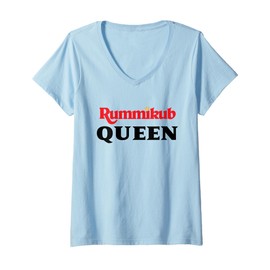 Womens Rummikub King Logo With Royal Crown Regal Black Ink V-Neck T-Shirt