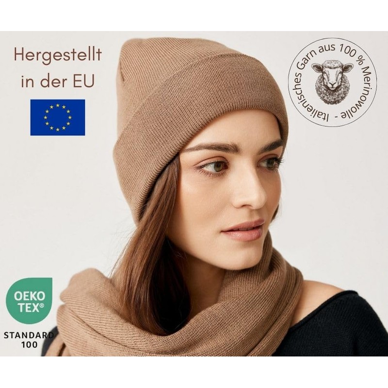 ANDER Winter Hat Women's Merino Wool 100% Warm Beanie Women's