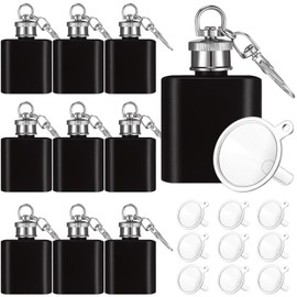 Bokon 10 Pcs Mini Keychain Flask Bulk 1oz Stainless Steel Hip Flask Pocket Hidden Flask for Men Women Groomsmen Gifts with 10 Plastic Funnels(Black)