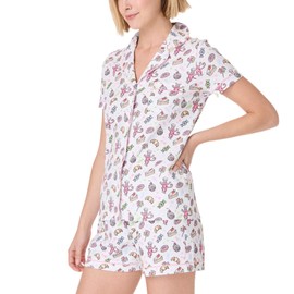 Zelbuck Womens Pajamas Set Trendy 2 Piece Button Down Monkey Shorts Set Y2k Roller Dupes Rabbit Long Sleeve Preppy Loungewear Pjs, Large, Sweet Dreams