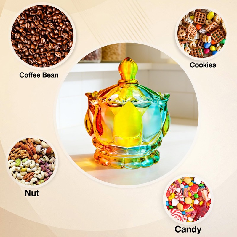 QIANCHANG Colorful Crystal Glass Candy Dish, Cute Apothecary Cookies Jar,