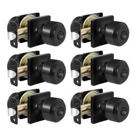 Haidms 6 Pack Matte Black Door Knobs Interior, Privacy Interior Door Knob for Bedroom or Bathroom Classic Black Round Doorknobs Hardware(Square Panel Interior Door Konbs)