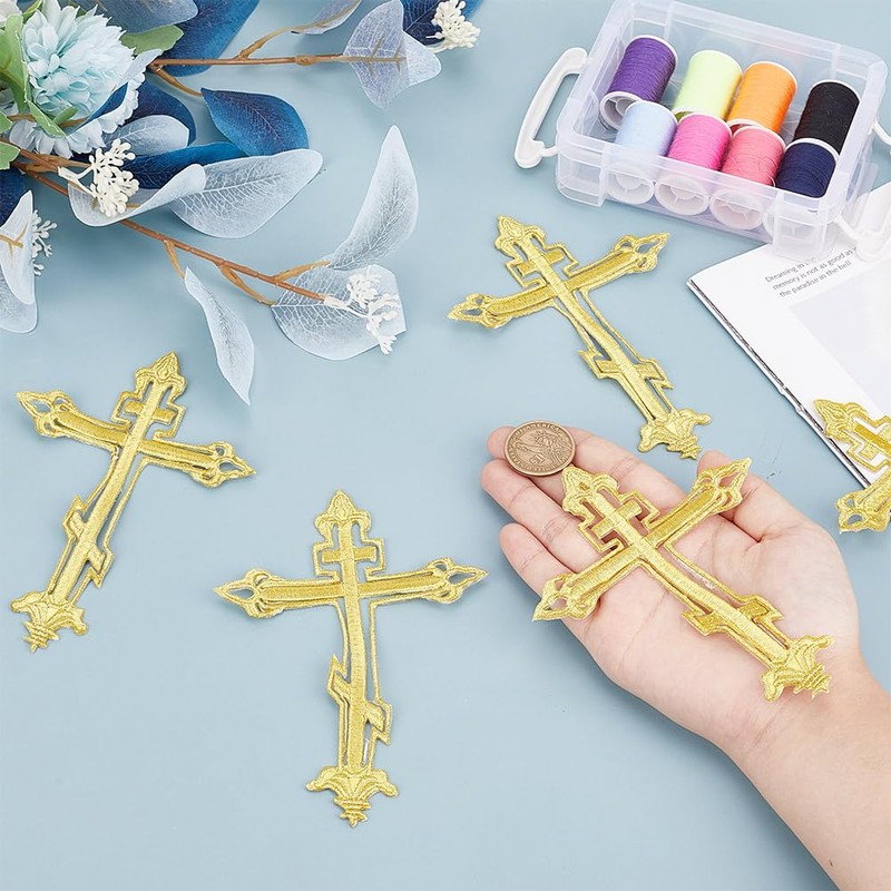 HOBBIESAY 10Pcs Golden Cross Repair Patches Decorative Iron on Repair