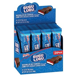 RICOLINO Ricolino Bubulubu Marshmallow with Strawberry Artificially Flavored Gummy with Chocolate Flavored Coating Bar, 1 Pound 13.52 Ounces, 24 Count Box