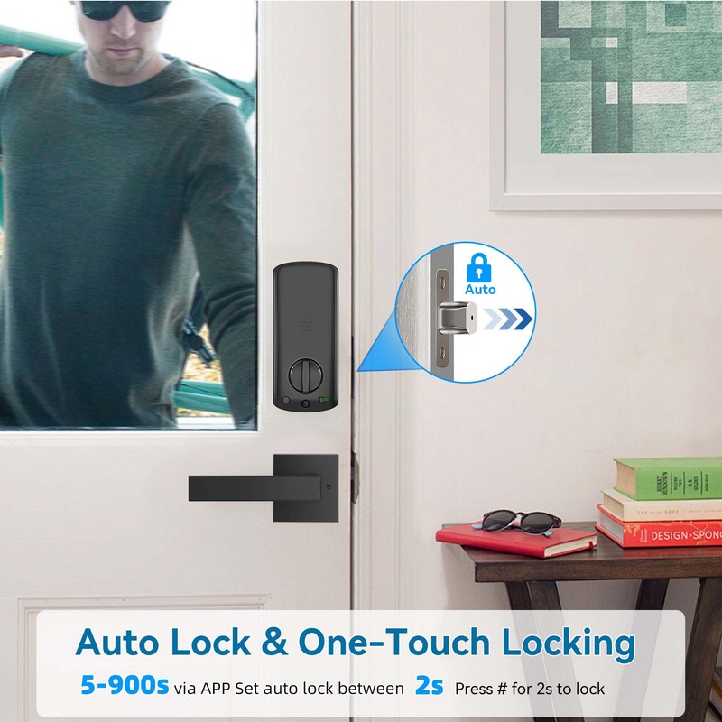 Keyless Entry Door Deadbolt with Handle Set, BEBASIA Fingerprint APP