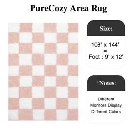 PureCozy Checkered Rug 9x12 for Living Room, Pink and White Modern Shag Rug Washable Non-Slip Large Area Rug Super Soft Indoor Fuzzy Carpet Fluffy Rugs for Bedroom Home Aesthetic Decor