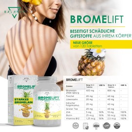 BROMELIFT® Bromelain 2500 GDU/g - 120 Tablets | Bromelain High Dose | 5,000 FIP High Dose | Bromelain Capsules, Detox Treatment, with Fennel, Green Tea, Vegan