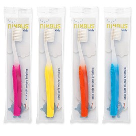 NIMBUS NIMBY Kid's Extra Soft Toothbrushes for Sensitive Teeth and Receding Gums, Periodontist Design Plaque Remover Travel Toothbrush, Individually Wrapped (4 Pack, Colors May Vary)