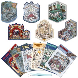 6 Sets DIY 3D Terror Stickers Scene for Adults Teen, Spooky 3D House Sticker Therapy Scary Scene Decals, Make Your Own Room Scenes Sticker，Relief Stress Pass The Time,Crafts Party Favors