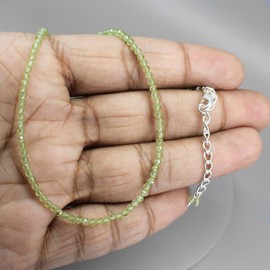Gempires Natural Peridot Beads Necklace, Choker Necklace for Women, August Birthstone Jewellery, Gift for Her, 16 + 2 Inch Adjustable Silver Plated Chain