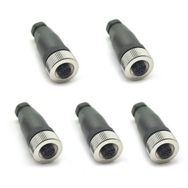 Pack of 5 M12 4-Pin D Code Female Circular Connectors, On-site Mounted with 12 mm Wired Sensor Industrial Round Plug IP67 Unshielded Straight 250 V 4 A