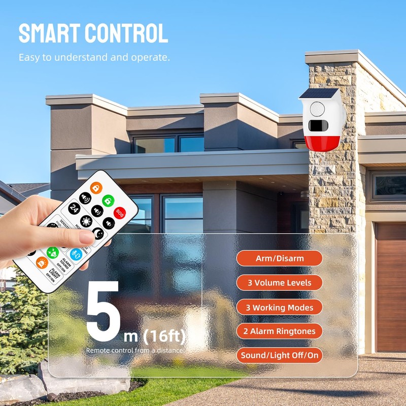 PGST Solar Strobe Alarm Light, Wireless Security Alarm with Remote