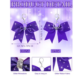 Tondiamo Cheer Bow Keychain Cheer Keychain with Rhinestones Cheerleader Keyrings for Teen Cheerleading Sports Accessory(Glitter Purple,16 Pcs)