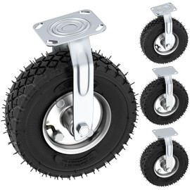 10 Inch Pneumatic Casters Set of 4 (2 Swivel/2 Rigid),Heavy Duty Casters,Tolerable 1300 LBS,Rubber Knobby Tread for Workbench, Cart, Trolley,Wagon and Shelves