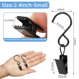 Pack of 45 Curtain Clips with S Hooks, 304 Stainless Steel Metal Curtain Clips for Curtains, Shower Curtains, Photos, Home Decoration, Hanging Curtain Clips for Bedroom and Living Room (6 cm, Black)