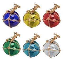 Glass Fishing Float Balls: Glass Buoys with Rope Beach Coastal Decorative Ball for Centerpiece Bowl Glass Fishing Buoy Nautical Decor Ocean Decor, Random Color