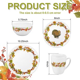 Reallnaive 16 Pcs Fall Autumn Dinnerware Sets Rustic Autumn Tableware Thanksgiving Salad Plate Harvest Soup Cereal Bowl Mug Dinnerware Sets with Berry Fall Maple Leaves Turkey Service for 4