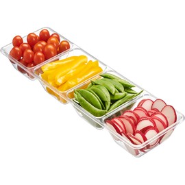Plasticpro 4 Sectional Rectangle Plastic Disposable Serving Tray/Platter 5 X 16 Clear Pack of 4