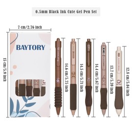 BAYTORY 5Pcs Gel Pens, Quick Dry Ink Pen Fine Point Black 0.5mm, Aesthetic Stuff Retractable Rolling Ball Gel Pen Smooth Writing for School Supplies Journaling (Coffee)