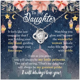 Daughter Gifts from Mom And Dad - First Mother Necklace, Birthday Card, Knot Jewelry, Father to My Daughter, Father in Law, Stepdad, Stepmom, Happy Valentine’s Day, Daddy of the Bride, Unique and Beautiful Memorial