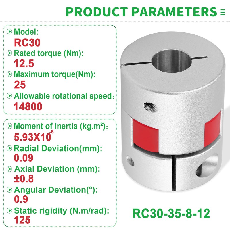8mm to 12mm Aluminum Plum Flexible Shaft Coupling, D30 L35