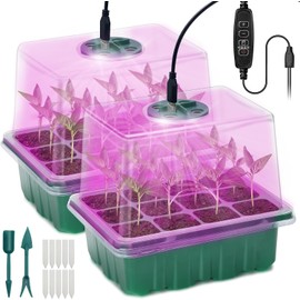Bandeja de iniciación de semillas, estación de propagación de plantas de 2 piezas con luz de crecimiento, bandejas de inicio de plántulas con controlador de temporización, kit de mini invernadero con