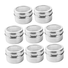 NOLITOY 8pcs Magnetic Stainless Steel Spice Jars with Transparent Lids Airtight Storage Canisters for Refrigerator Kitchen Organization Includes Stickers for Easy Labeling