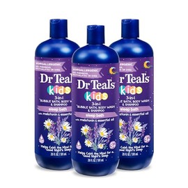 Dr Teal's Baño de sueño 3 en 1 para niños: baño de burbujas, gel de baño corporal y champú con melatonina y aceite esencial, 20 onzas líquidas (paquet