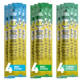 Lorissa's Kitchen Premium Grass-Fed & Finished Beef & Free Range Turkey Jerky Snack Sticks 12-Pack: 8g Protein, Certified Free from Top 9 Allergens, Gluten-Free, Non-GMO, Zero Sugar, Keto, Paleo