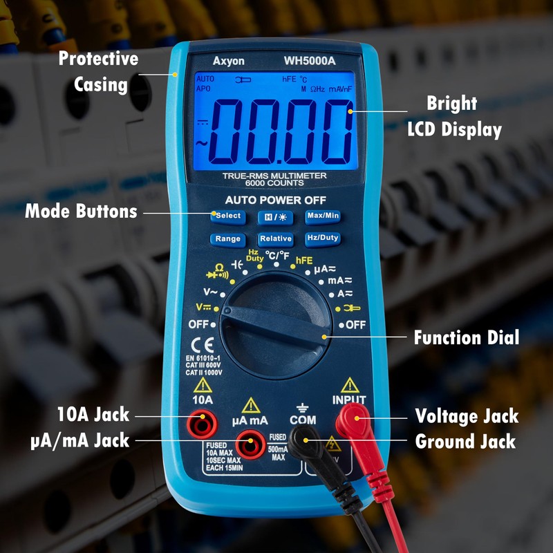 AXYON Digital Multimeter TRMS 6000 Counts, Voltage Tester, Circuit Tester,
