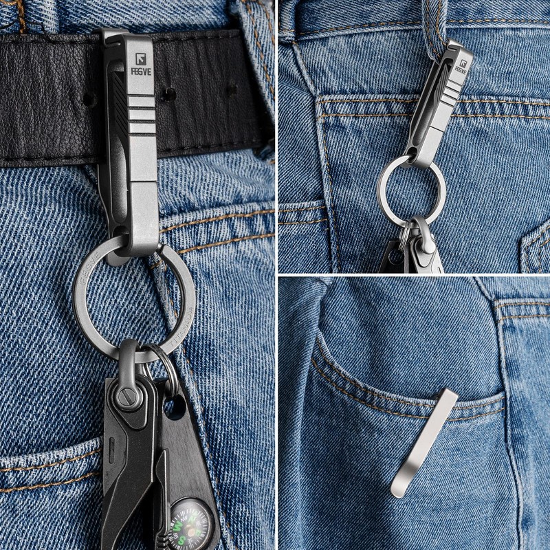 TISUR Titanium Key Holder, Belt Clip, Carabiner, Belt Hook, Stylish,