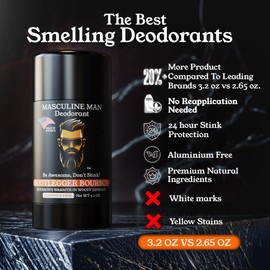 MASCULINE MAN Deodorant for Men - Aluminum Free, Mens Deodorant, Natural Ingredients, Best Smelling, 24-Hour Protection, Stain Free, Travel Size, Made in USA 2 Pack - 3.2oz (Bootlegger Bourbon)