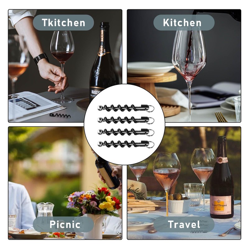 FINELYCR Pack of 4 Corkscrew Keyrings, Mini Key Chain, Wine