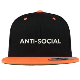 Trendy Apparel Shop Anti Social Embroidered Premium 2-Tone Flat Bill Snapback Cap - Black Orange