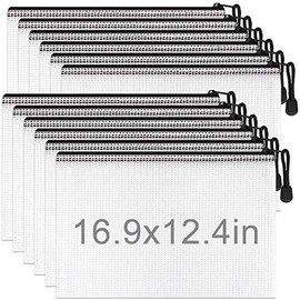Umriox Mesh Zipper Pouch, 16.9x12.4 in (Black, 12 Packs), Plastic Zipper Bags, Waterproof Zipper Pouches for School Office Supplies, Puzzles, Board Games & Cross Stitch Projects