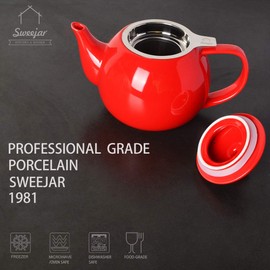 SWEEJAR Porcelain Tea Pot with Infuser and Lid,Teaware with Filter 30 OZ for Tea/Coffee/Milk/Women/Office/Home/Gift (Red)