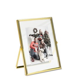 6x8" Gold Picture Frame,Glass Pressed Flower Frame,Floating Picture Frame for Photo (4x5,4x6,5x6,5x7in Float Effect),up to 6 by 8" Full Size Display,Self Standing for Wedding/Postcard/Collage..