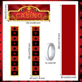 Peryiter 4 Pcs Casino Night Party Entryway Decorations Casino Hanging Banner Poker Welcome Porch Sign Red Carpet for Las Vegas Game Themed Birthday Party Supplies Photo Background