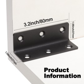 Redunest L Bracket, Heavy Duty Corner Brace, 4 Pack 3.2" Metal Shelf Bracket Angle Bracket for Shelves, Black Metal Braces for Wood, 80mm Overall Length