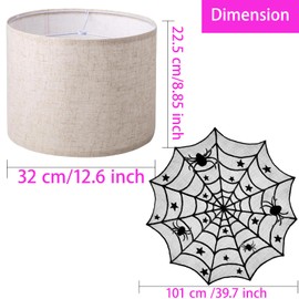 HOKIMEEN Drum Lamp Shades Set of 2,Linen Lamp Shade with Harp Holder for Table and Floor Lamps, 12.6"W x 8.85"H,with 2 PCS Black Spider Web Covers Decoration,Lampshades,Easy Assembly Required (Beige)