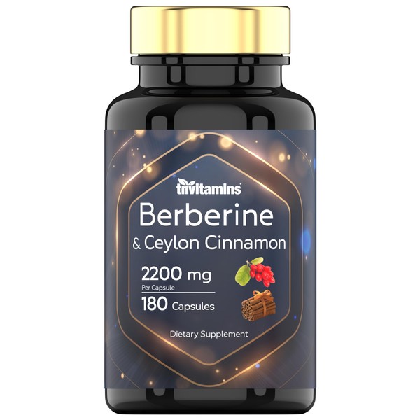 tnvitamins Berberine with Ceylon Cinnamon: 2200 mg Per Capsule - 180 Capsules | 6 Month Supply