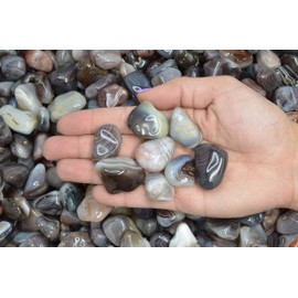 Fantasia Materials: 1 lb Tumbled Grey Botswana Agate Stones from Africa - 1" to 1.25" avg. (Size #7)