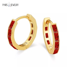 Paris Jewelry 18K Yellow Gold Created Red 3Ct Huggie Hoop Earrings Plated