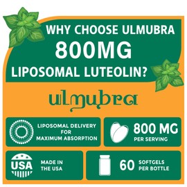 Ulmubra 800MG Liposomal Luteolin Supplement - Maximum Absorption, Premium Antioxidant Supplement for Brain & Overall Well-Being, 120 Softgels - 60-Day Supply
