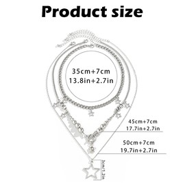 AKSIQIOL Layered Necklace,Y2K Silver Stackable Pendant for Grunge, Punk, and Aesthetic Fashion Jewelry Accessories