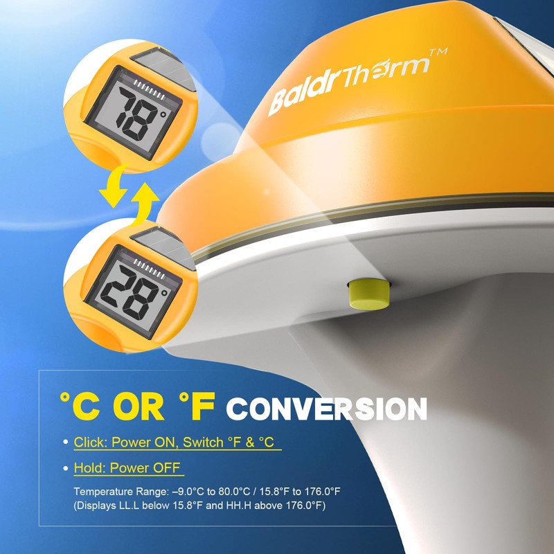 Pool Thermometer Solar Digital Floating, High Precision Large Screen Without