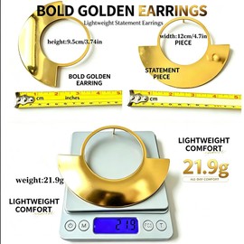 Mirror-Shine Chunky Statement Gold Large Hoop Earrings for Women, Trendy Big Oversized Geometric Hollow Disc African Earrings,Unique Drop Dangle Huggie Holiday Jewelry Gift (large gold hoop earrings)