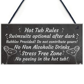 RED OCEAN Chalkboard Hot Tub Rules Hanging Plaque Summer House Garden Sign Gift
