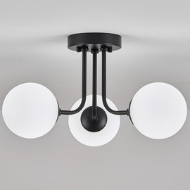 Hoengles Modern Semi Flush Mount Ceiling Light,Black White Glass Shade Semi Ceiling Light 3-Light,Sputnik Chandeliers for Bedroom Hallway Dining Room Lighting Fixture, HL-23072702
